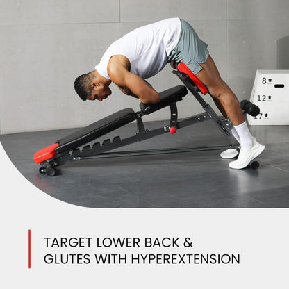 Multi-Functional FID Weight Bench for Full All-In-One Body Workout – Hyper Back Extension, Roman Chair, Adjustable Ab Sit up Bench, Incline Decline Bench, Flat Bench